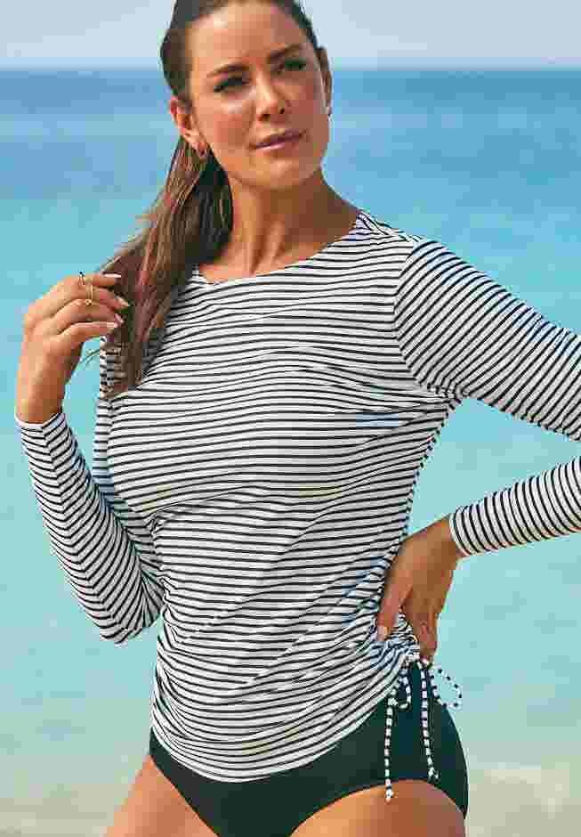 Chlorine Resistant Side-Tie Adjustable Long Sleeve Swim Tee image number 0