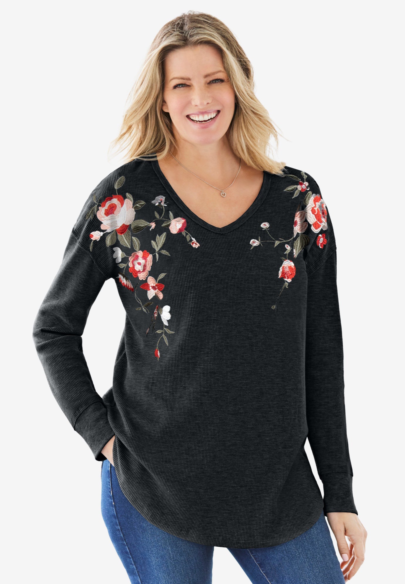 Waffle Thermal V-Neck Tee image number 8