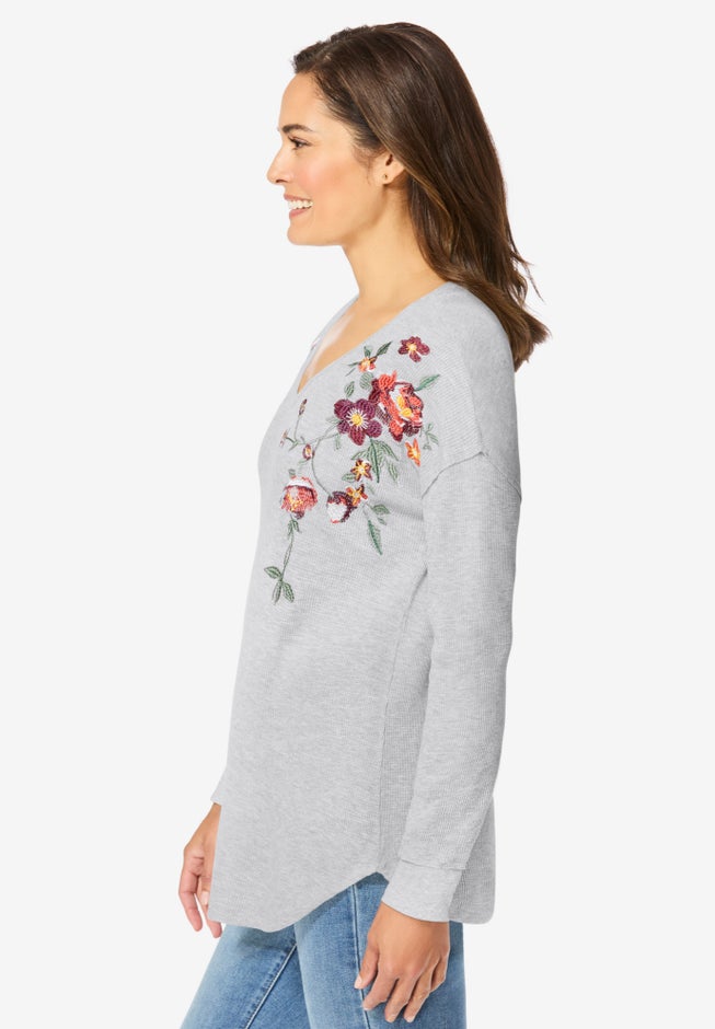 Waffle Thermal V-Neck Tee image number 3