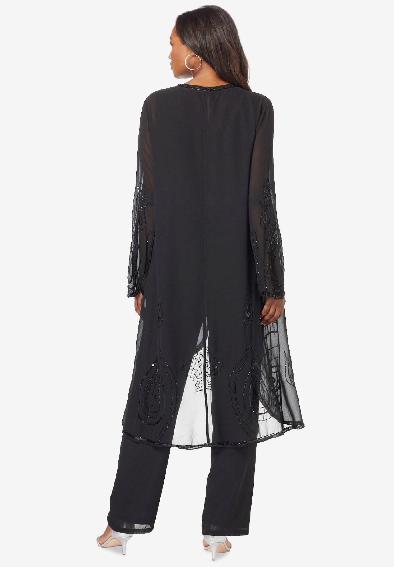 Plus Size Beaded Georgette Scoop Neck 3-Piece Pant Set image number 1