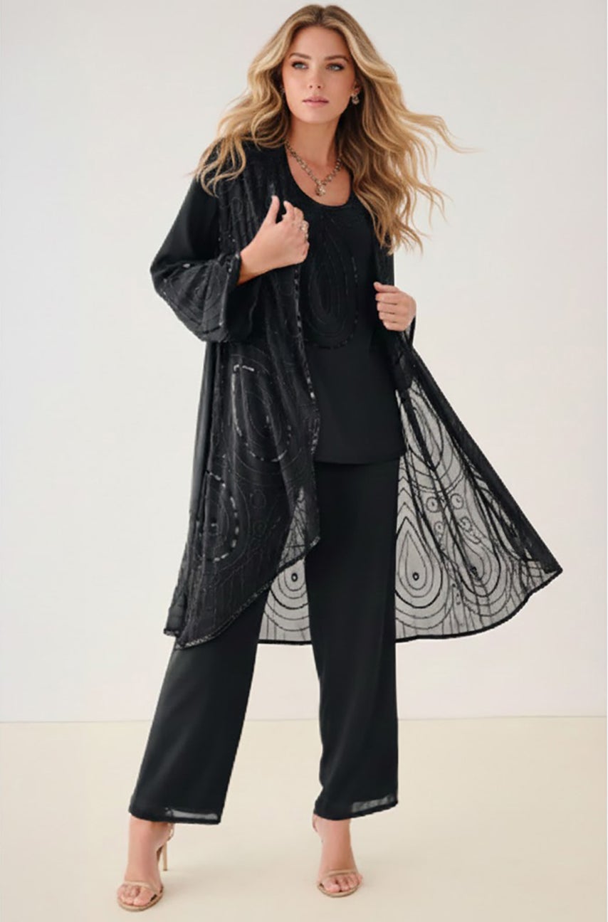 Plus Size Beaded Georgette Scoop Neck 3-Piece Pant Set image number 0