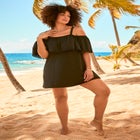 Laser-Cut Off-The-Shoulder Swim Dress image number 3