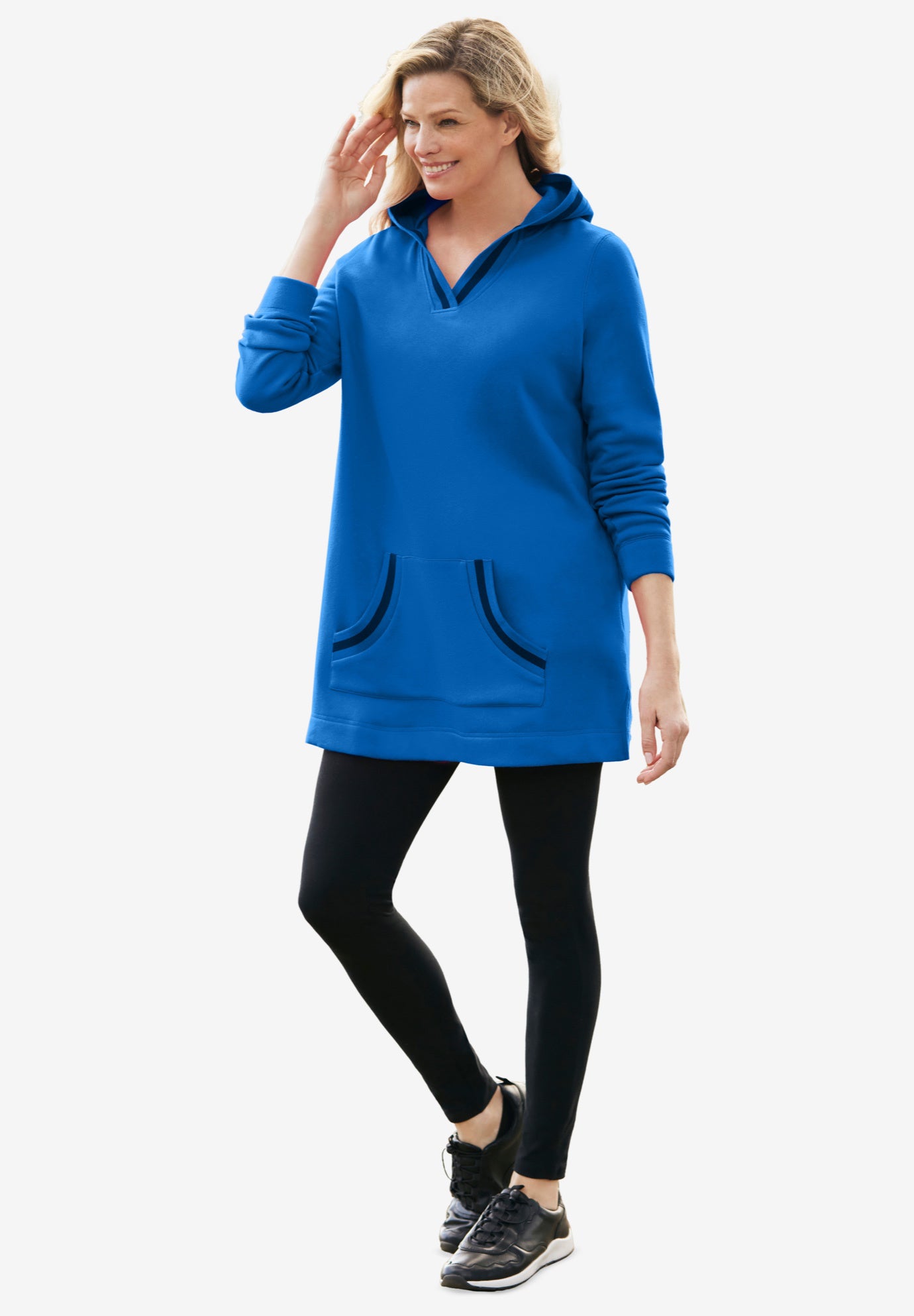 V-NECK HOODIE SWEATSHIRT image number 6