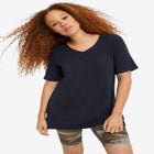 Stretch Knit V-neck Short Sleeve Chest Pocket Tunic image number null