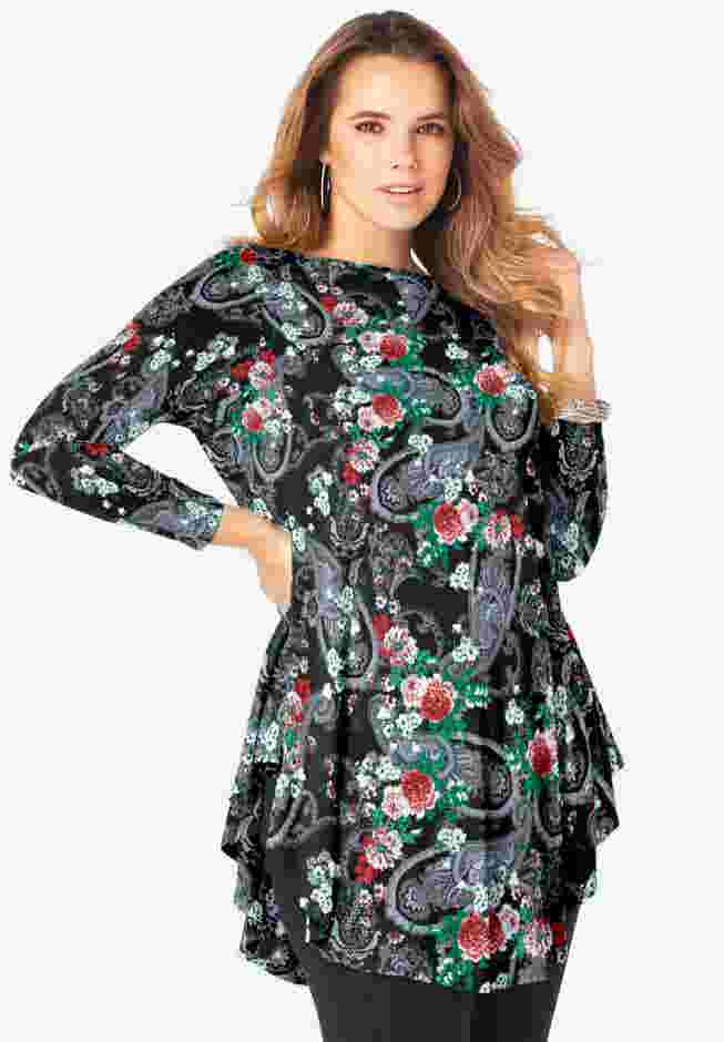 Plus Size Boatneck Swing Ultra Drape Tunic Top image number 0