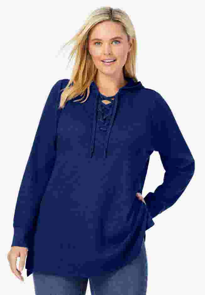 Waffle-Thermal Lace-Up Hoodie image number 0