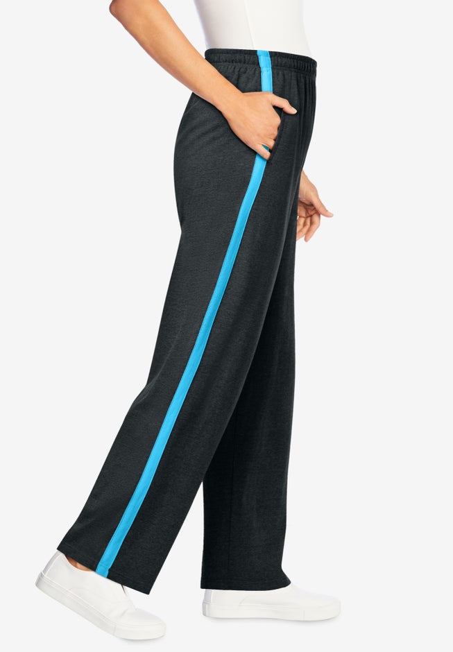 Cotton French Terry Straight-Leg Pull-On Side-Stripe Pants image number 2