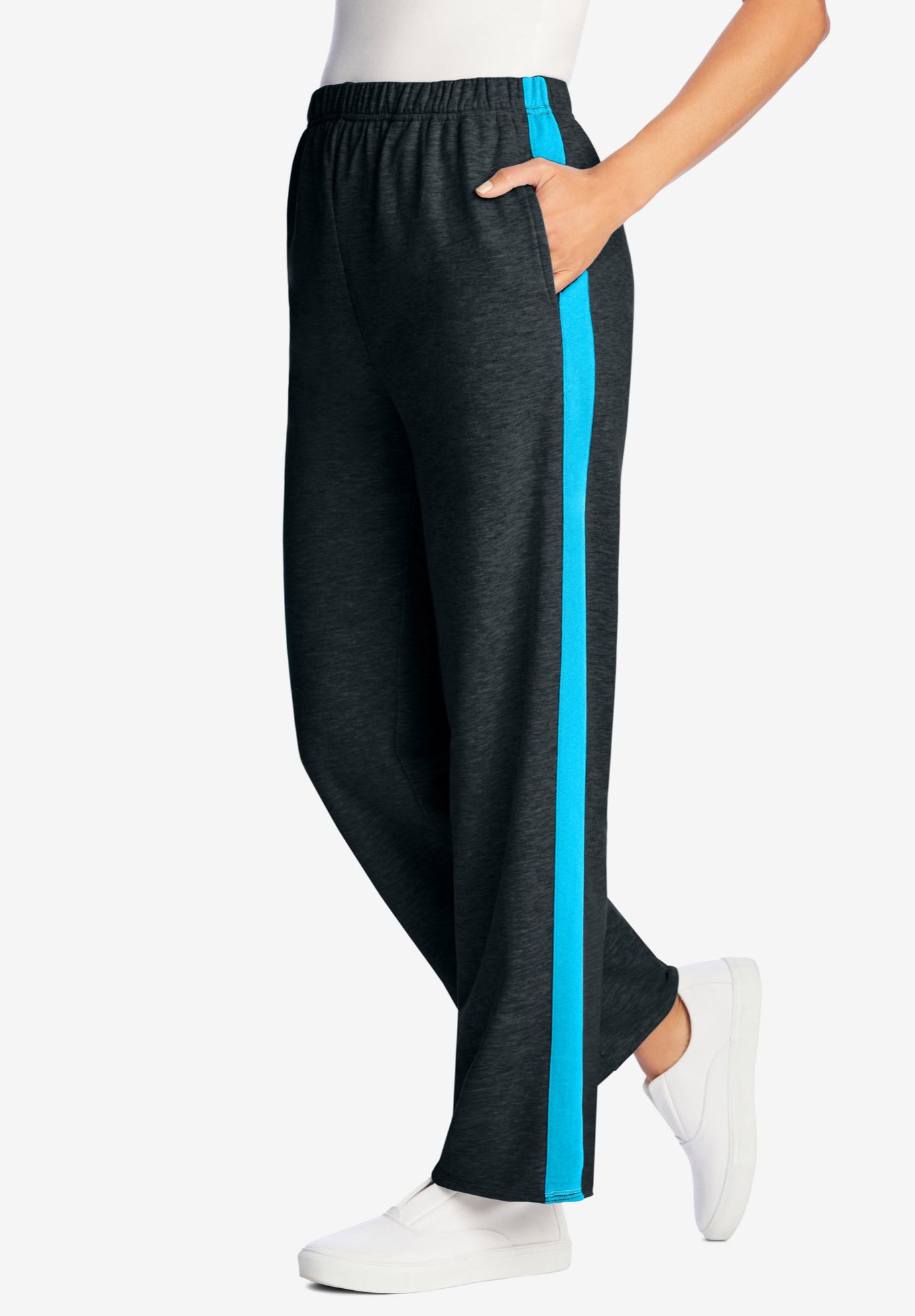Cotton French Terry Straight-Leg Pull-On Side-Stripe Pants image number 0