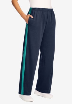 Cotton French Terry Straight-Leg Pull-On Side-Stripe Pants