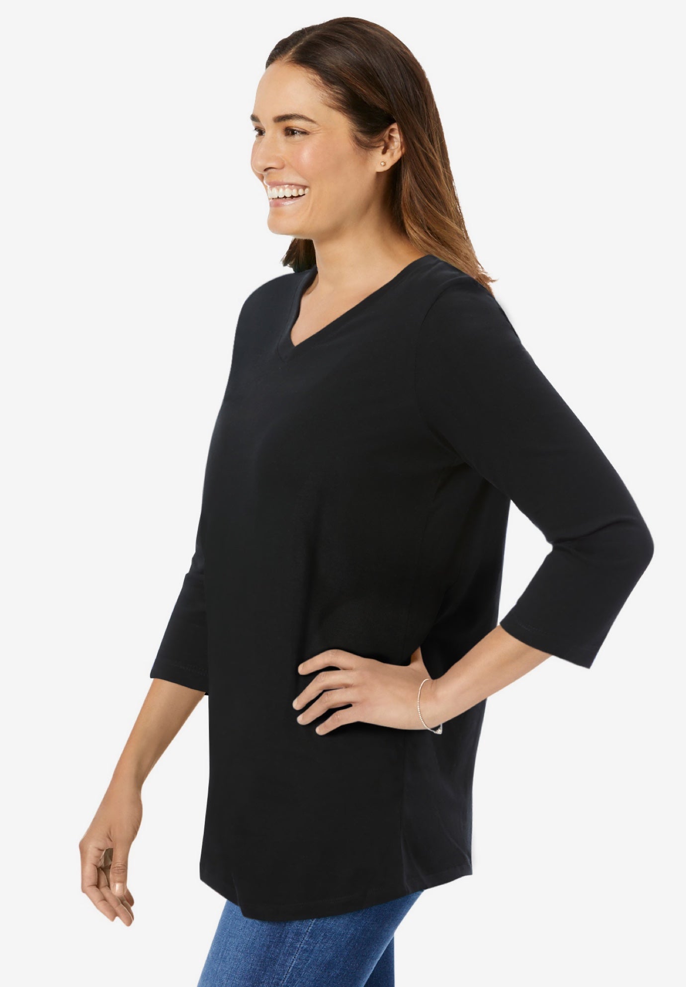 Perfect Three-Quarter Sleeve V-Neck Tee image number 3