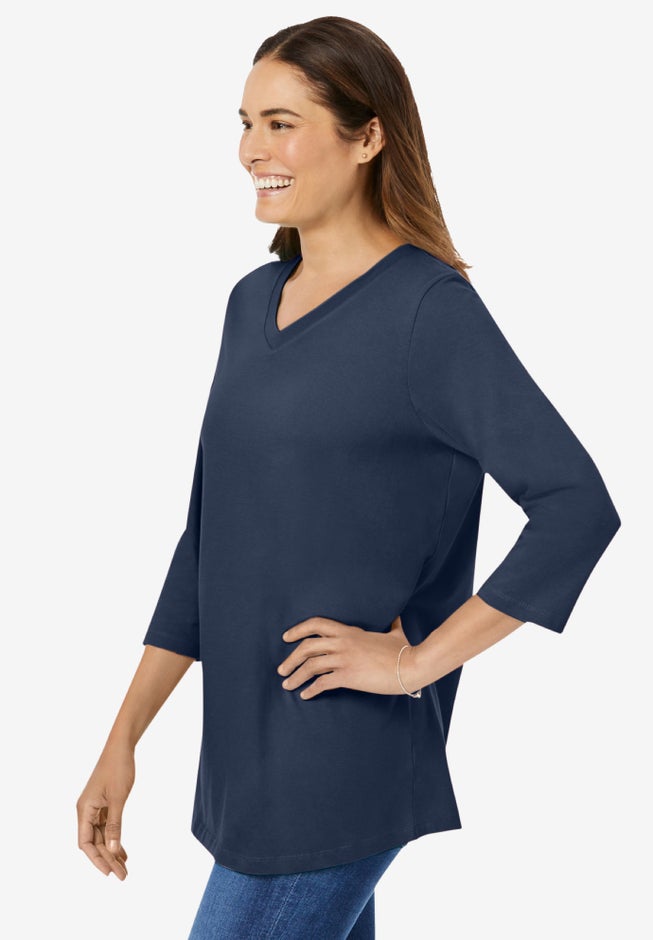 Perfect Three-Quarter Sleeve V-Neck Tee image number 3