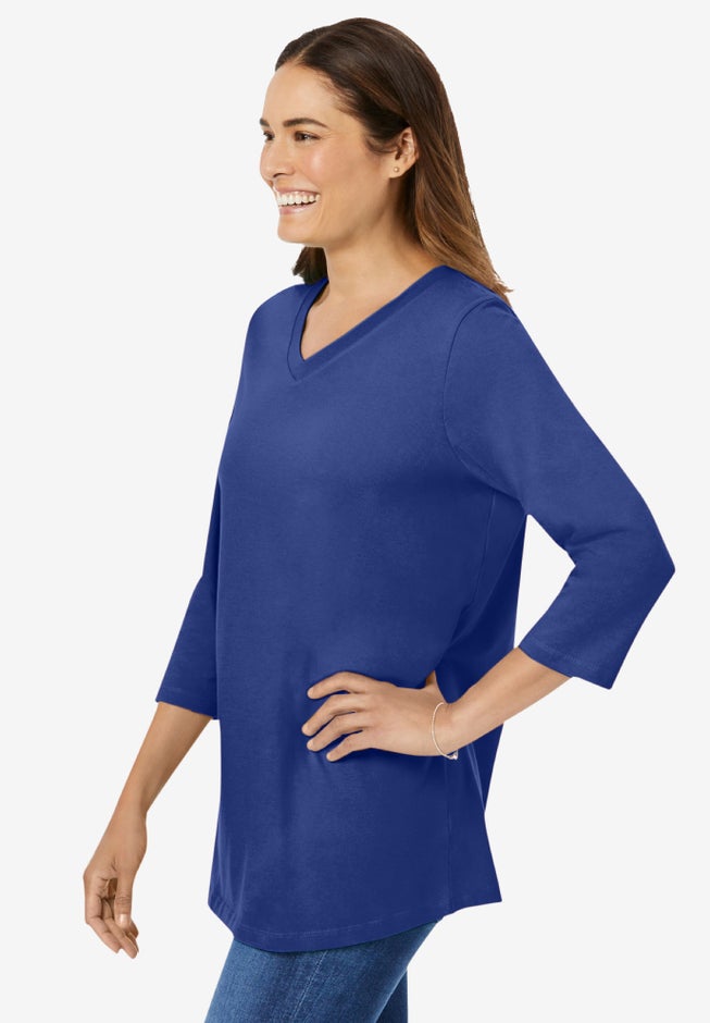Perfect Three-Quarter Sleeve V-Neck Tee image number 2