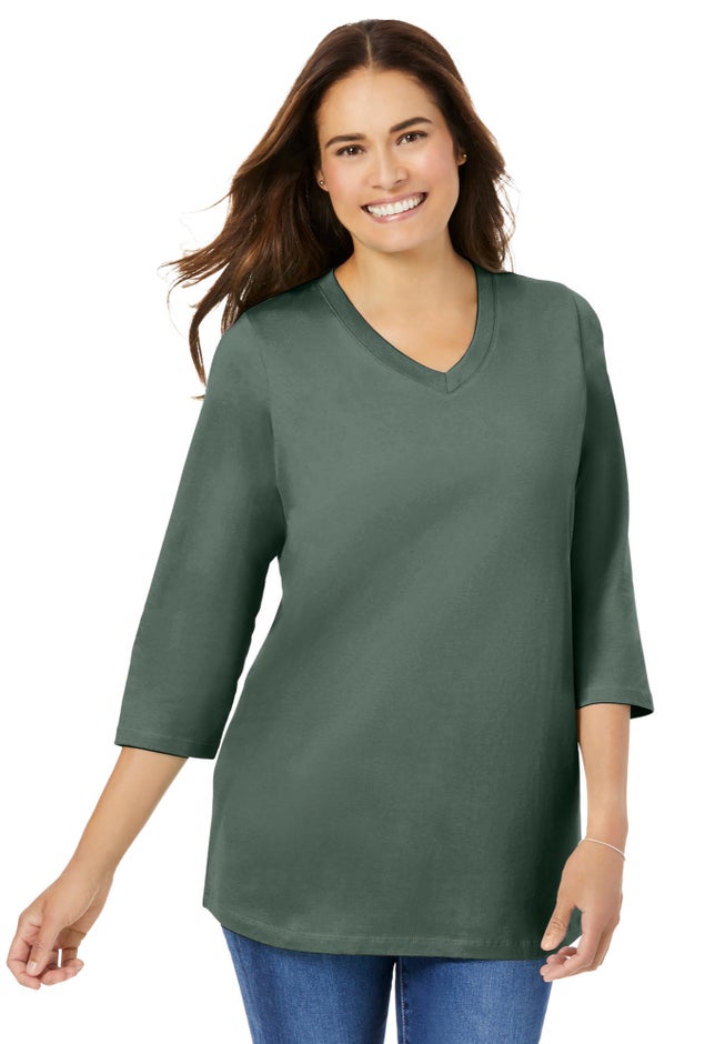 Perfect Three-Quarter Sleeve V-Neck Tee image number 3