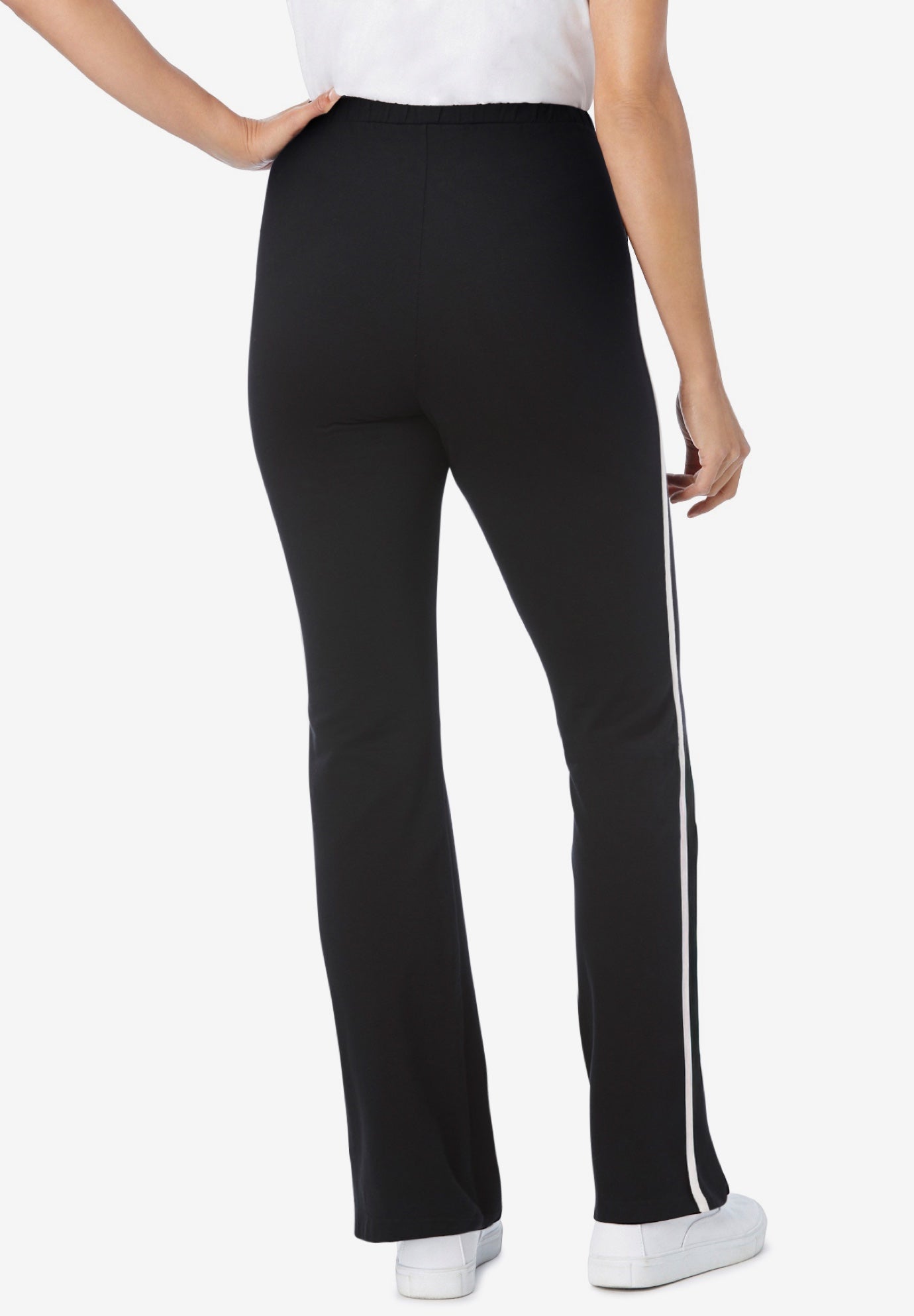 Stretch-Cotton Knit Pull-On Bootcut Side-Stripe Leggings image number 2