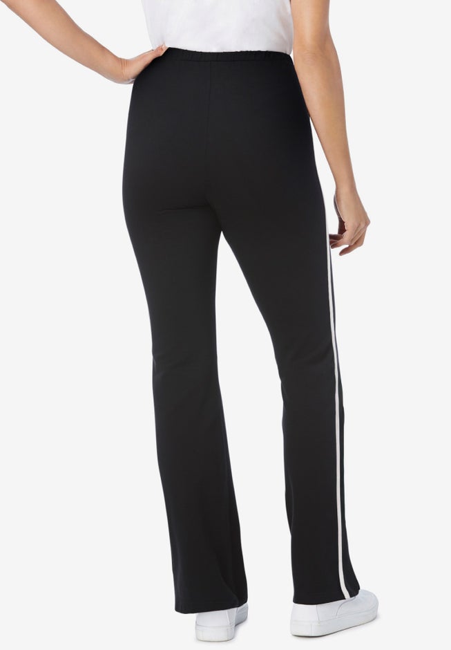 Stretch-Cotton Knit Pull-On Bootcut Side-Stripe Leggings image number 2