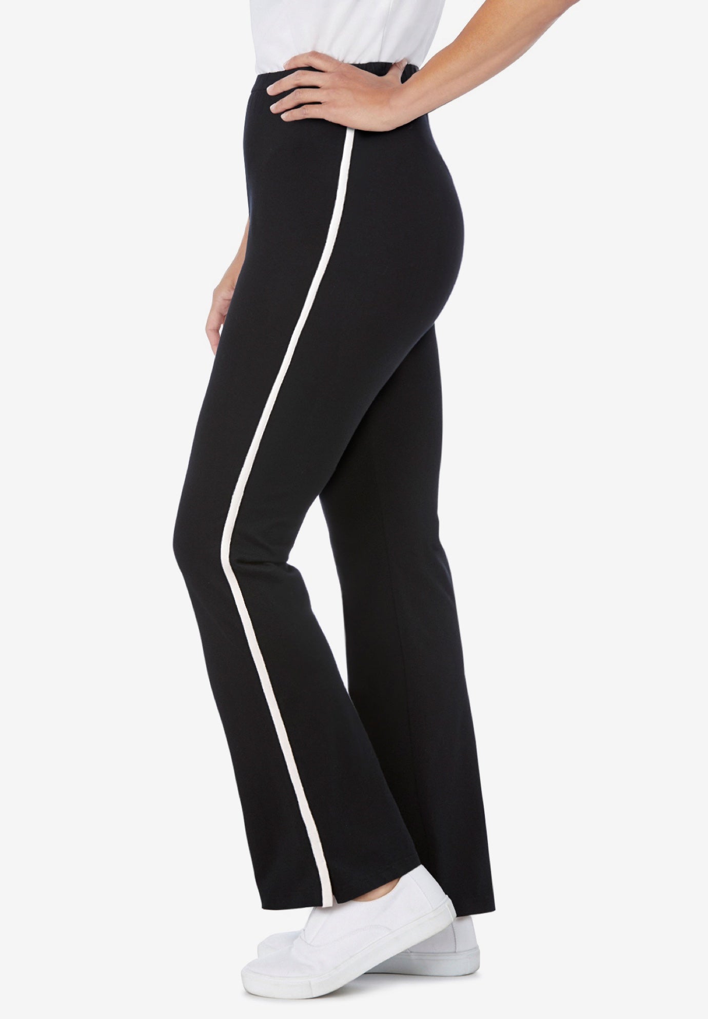 Stretch-Cotton Knit Pull-On Bootcut Side-Stripe Leggings image number 3