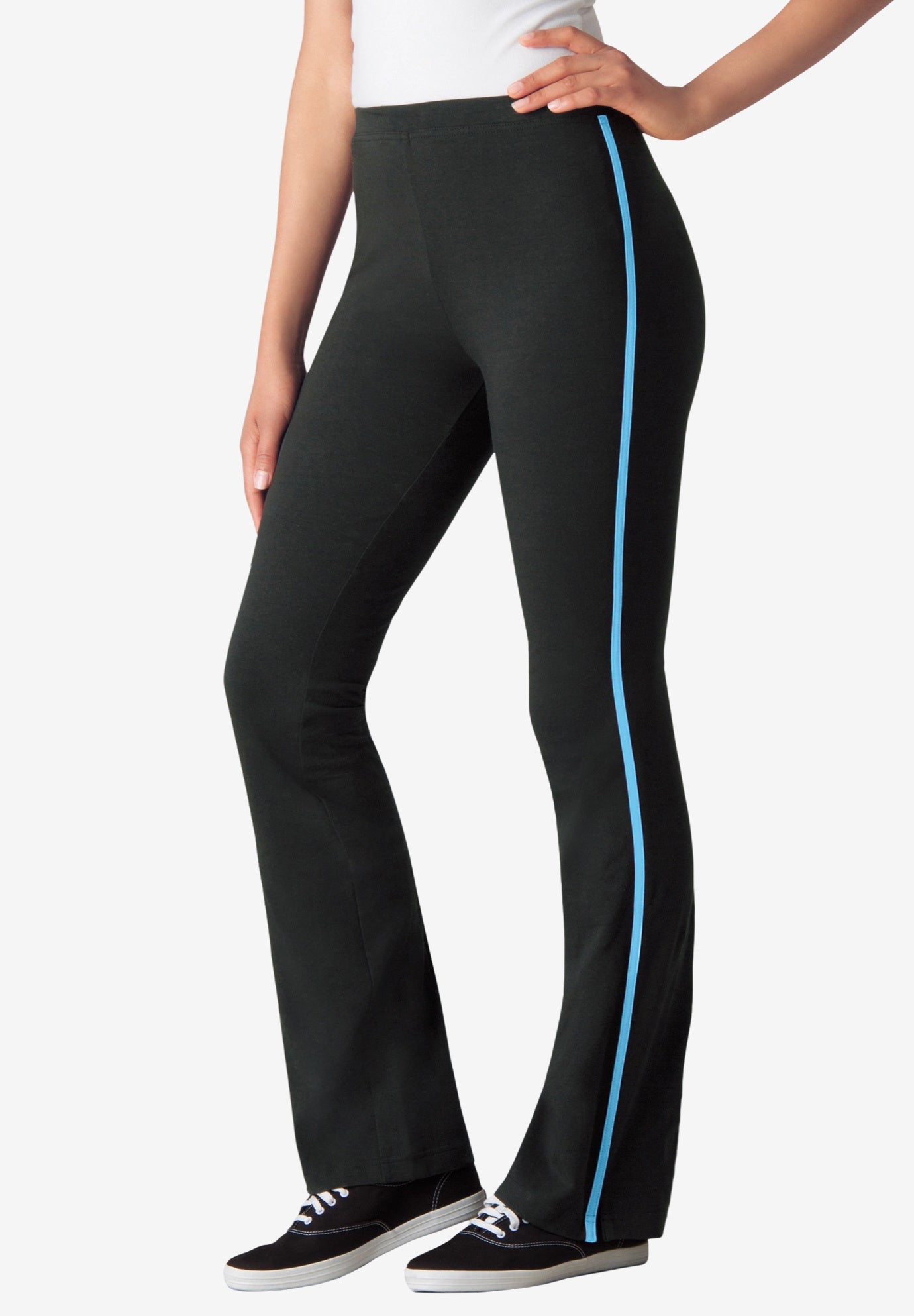 Stretch-Cotton Knit Pull-On Bootcut Side-Stripe Leggings image number 1