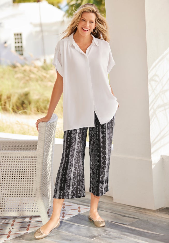 Pull-On Elastic-Waist Soft Capri image number 2