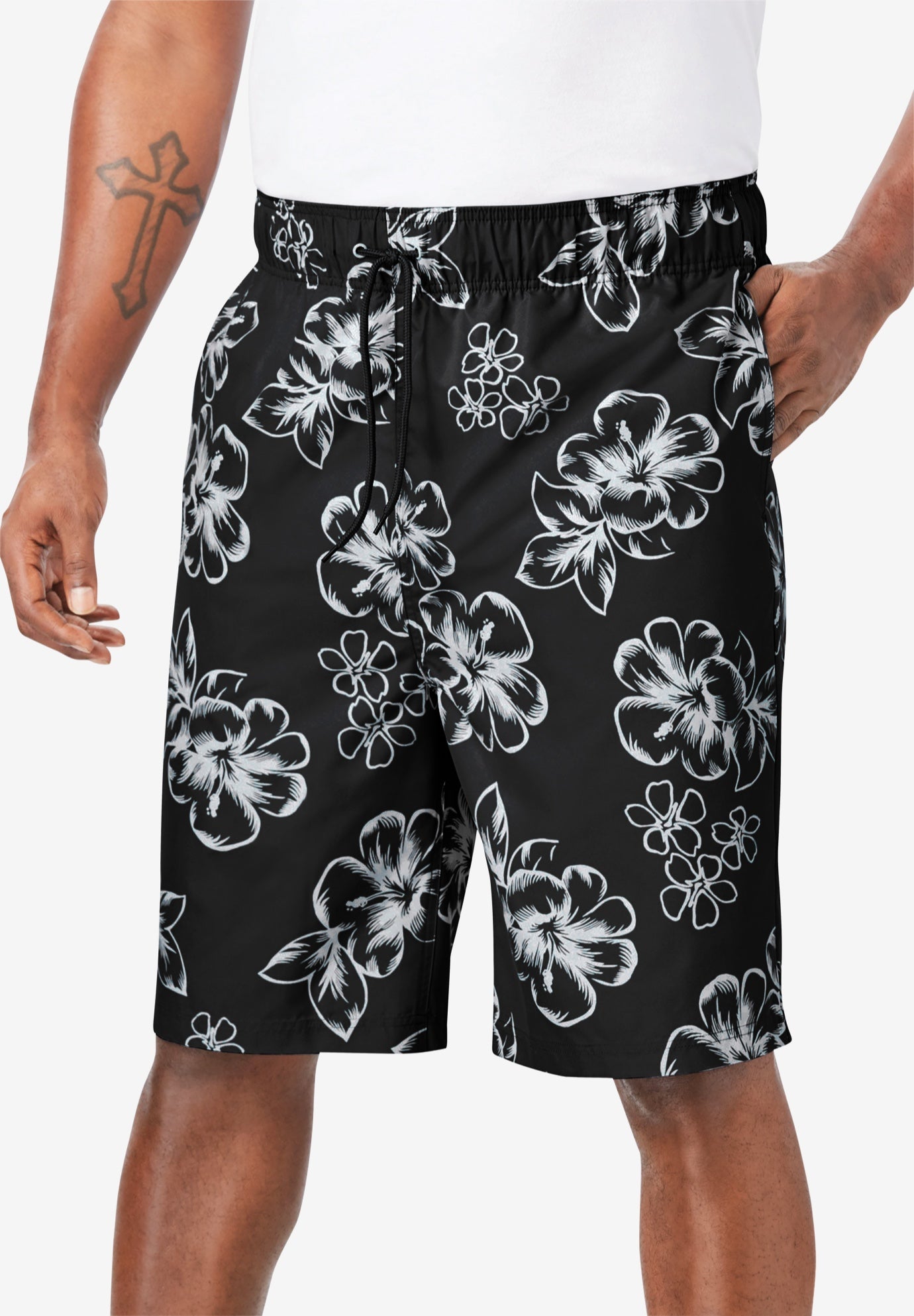 Hibiscus Print 8" Swim Trunks image number 0