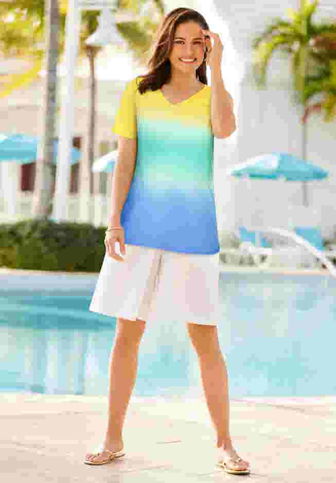Short-Sleeve V-Neck Shirred Tee image number 0