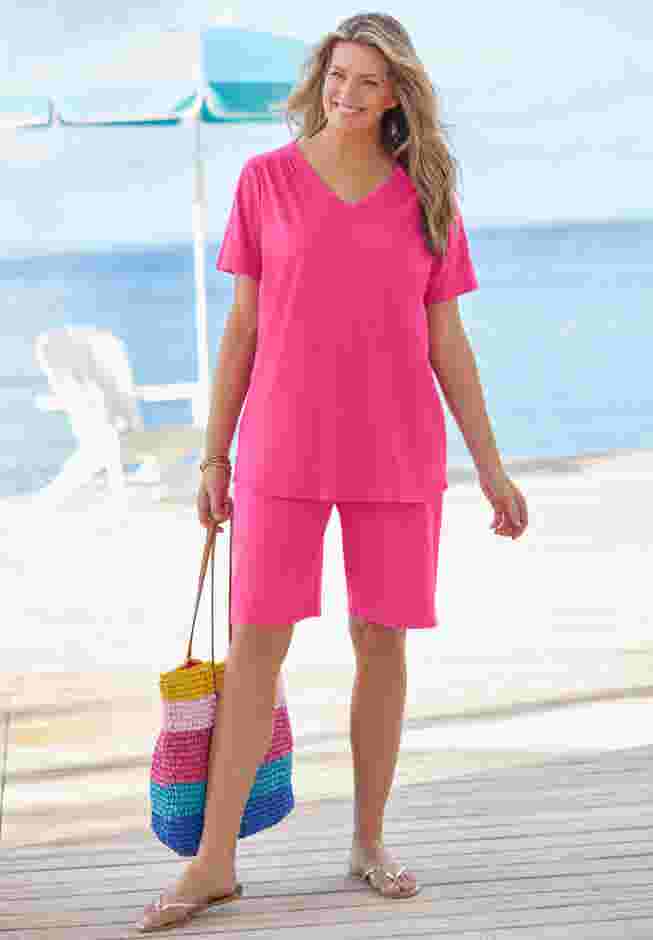 Short-Sleeve V-Neck Shirred Tee image number 10