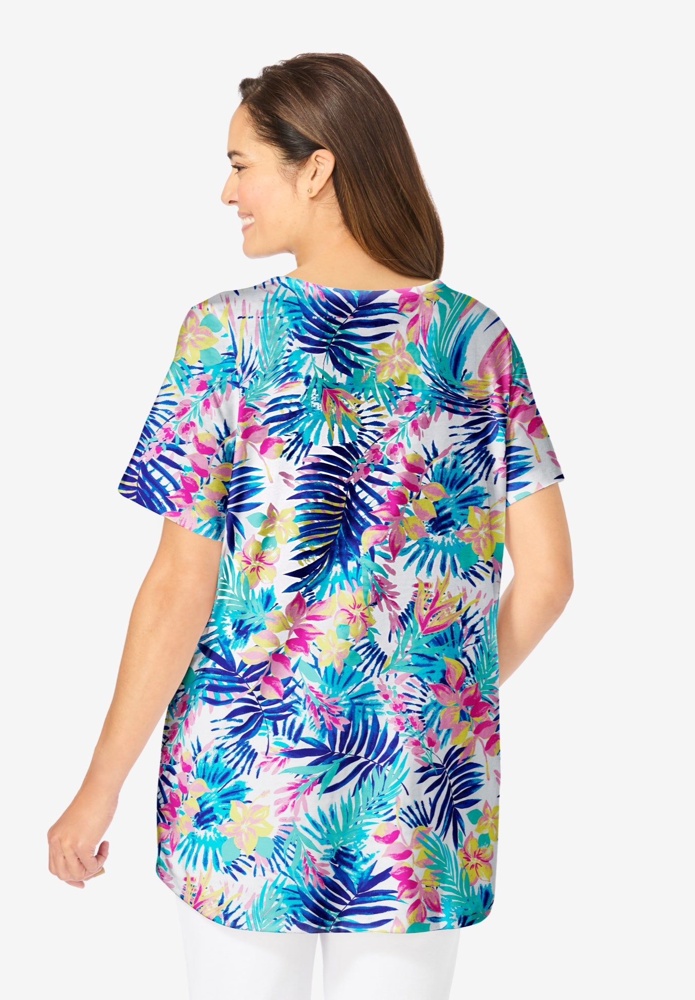 Short-Sleeve V-Neck Shirred Tee image number 1