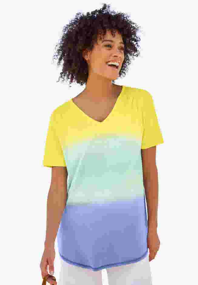 Short-Sleeve V-Neck Shirred Tee image number 1