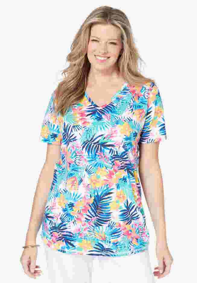 Short-Sleeve V-Neck Shirred Tee image number 3