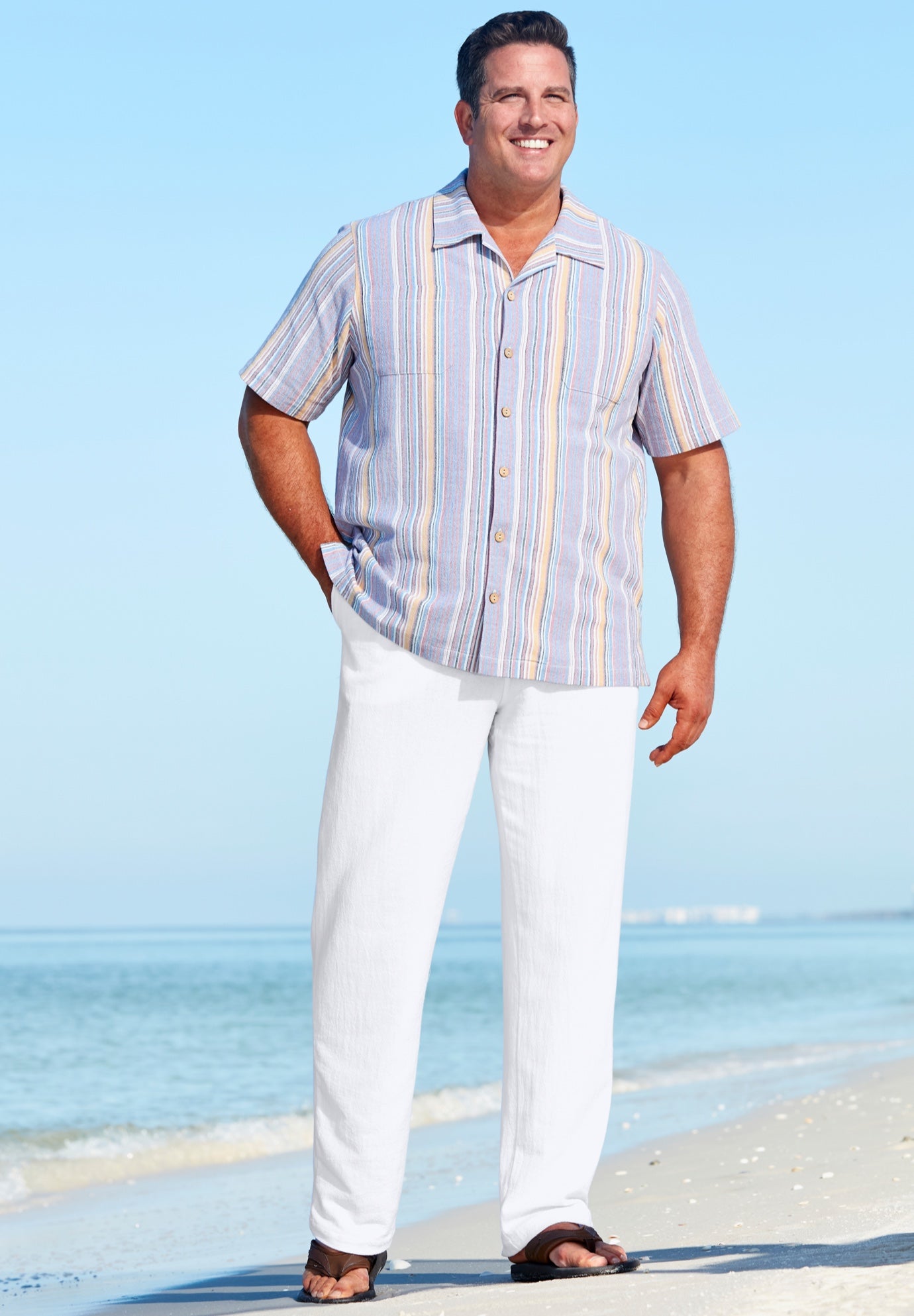 Elastic Waist Gauze Cotton Pants image number 3