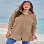 Kate Long-Sleeve Crisp Cotton-Blend Button-Front Tunic image number null