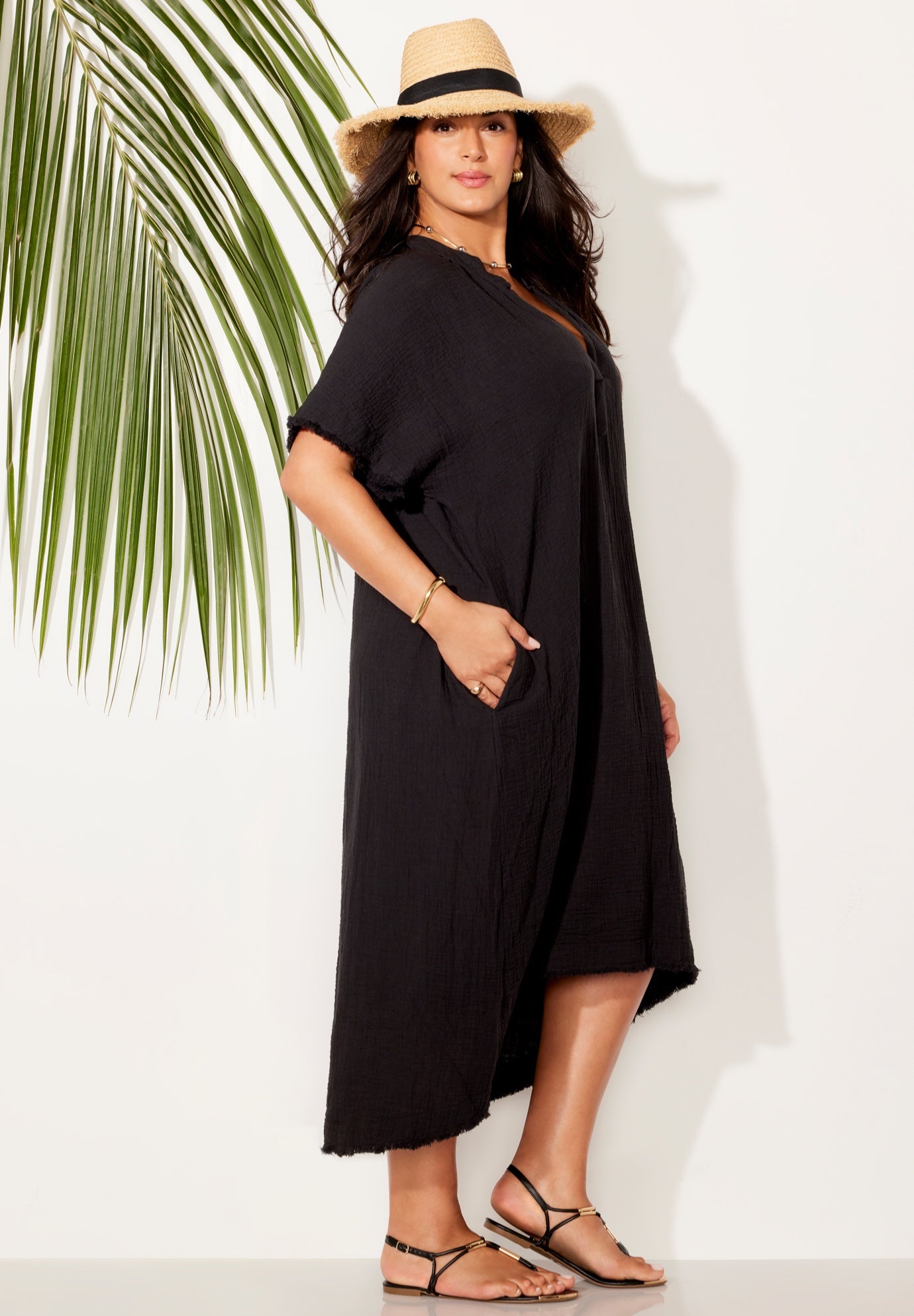 Cotton Gauze High-Low Sun Dress Cover Up image number 2