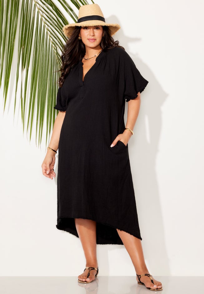 Cotton Gauze High-Low Sun Dress Cover Up image number 3