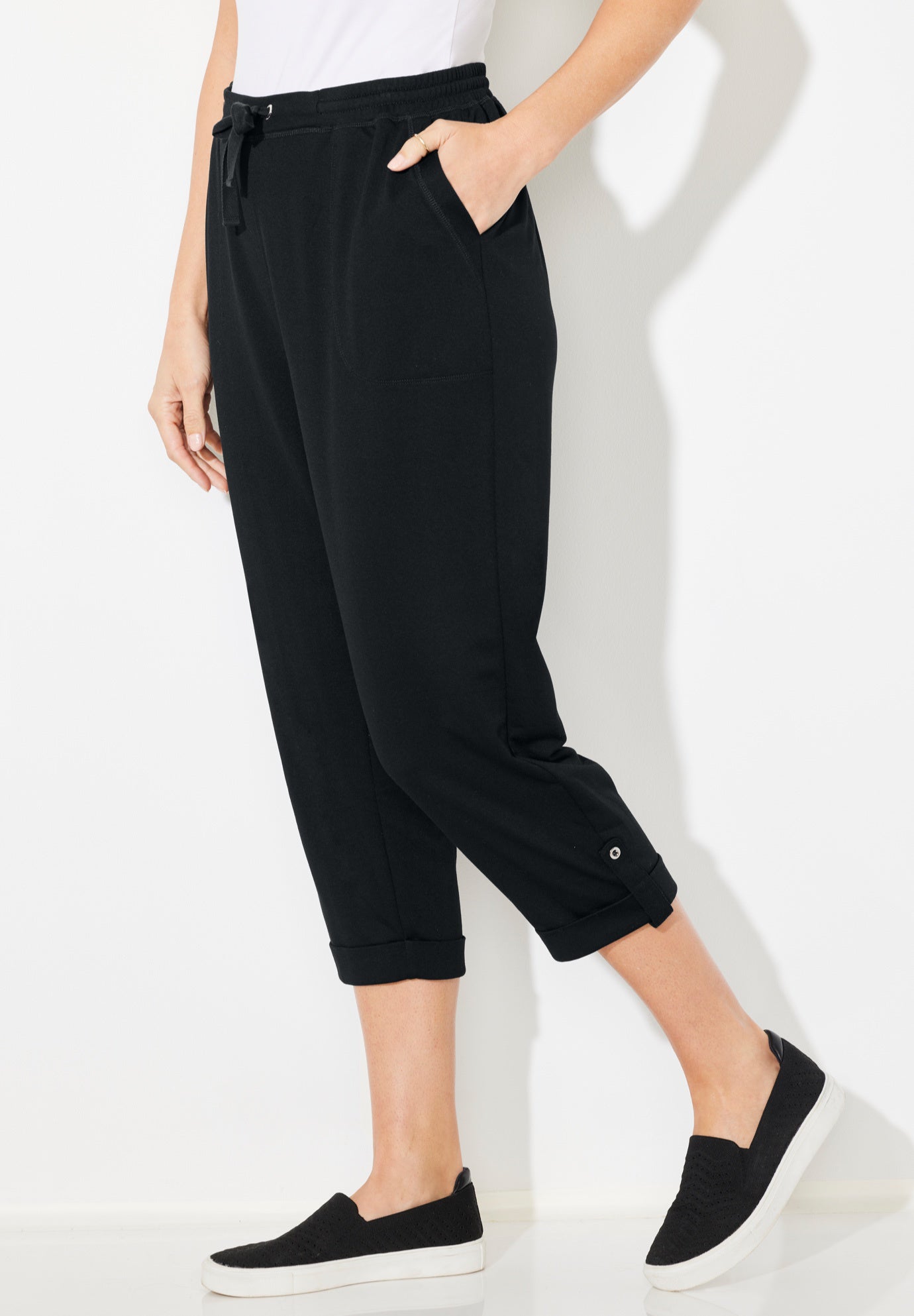 Cloud Knit French Terry Roll Tab Capri image number 2