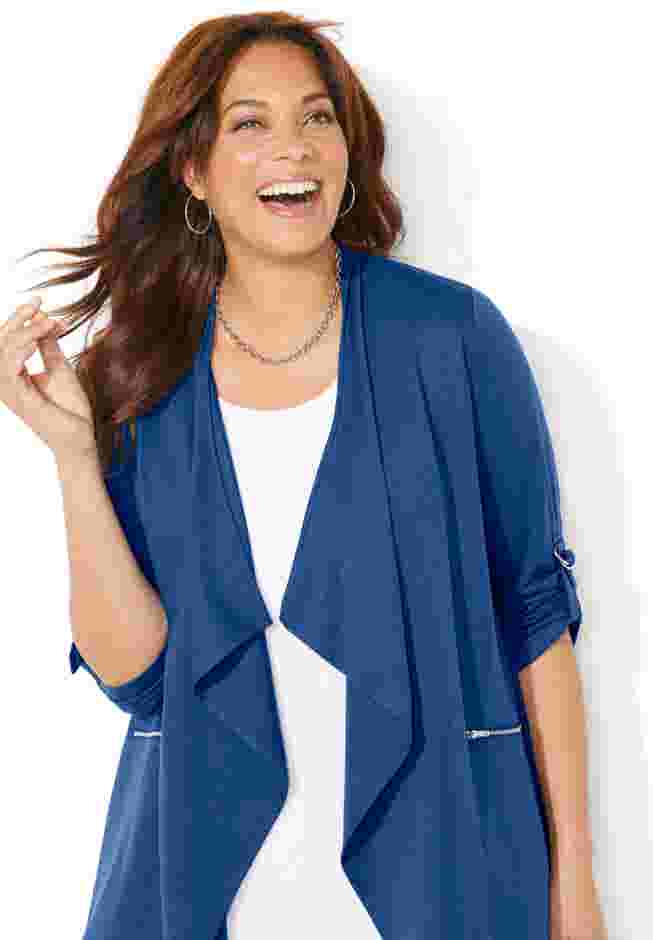 Cloud Knit French Terry Drape Front Cardigan image number 3