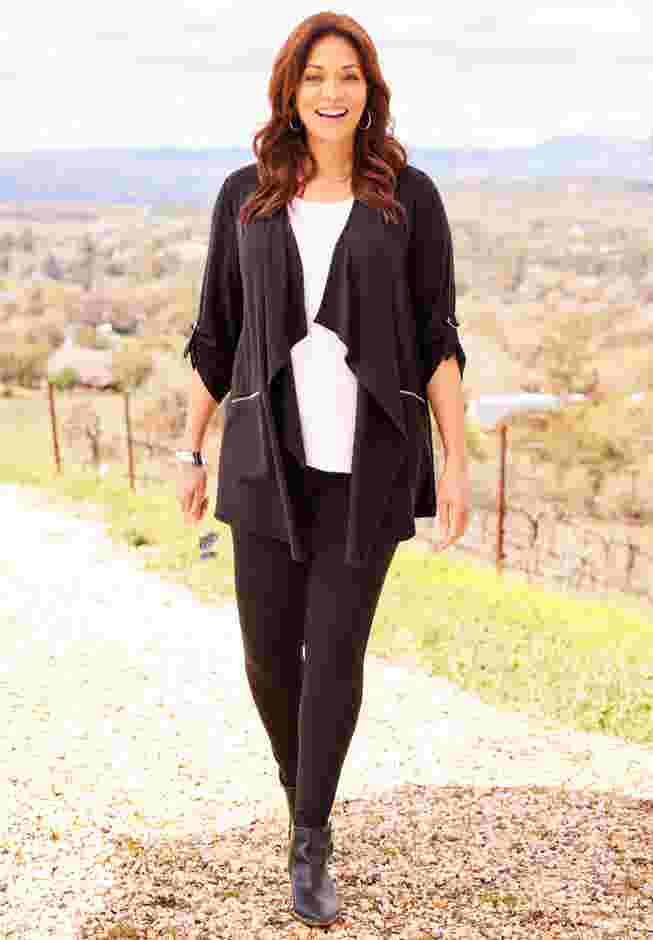 Cloud Knit French Terry Drape Front Cardigan image number 4