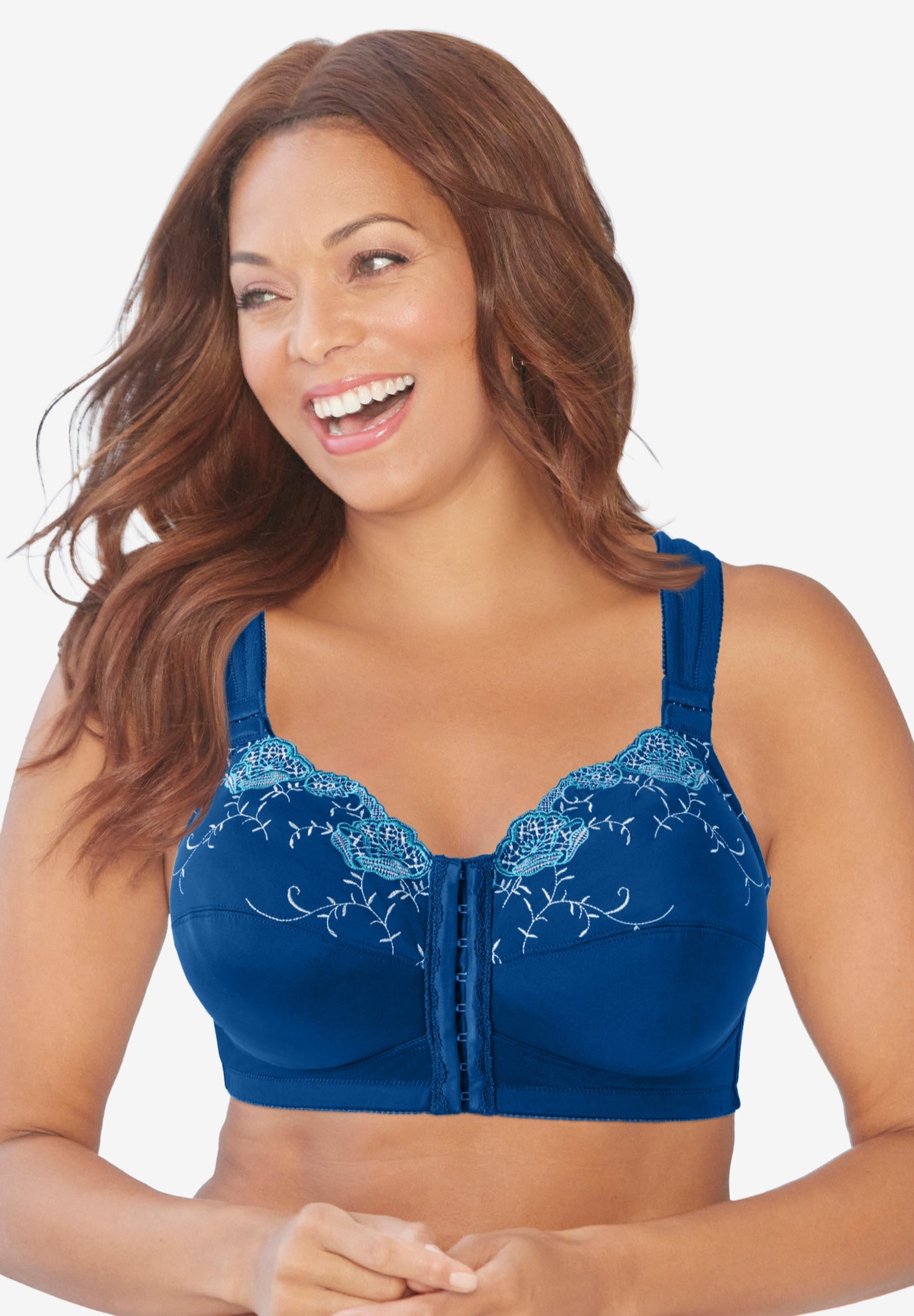 Front-Close Embroidered Wireless Posture Bra image number 5