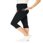 Stretch-Cotton Knit Pull-On Pocket Capri Leggings image number null