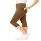 Stretch-Cotton Knit Pull-On Pocket Capri Leggings image number null