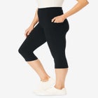 Stretch-Cotton Knit Pull-On Pocket Capri Leggings image number null