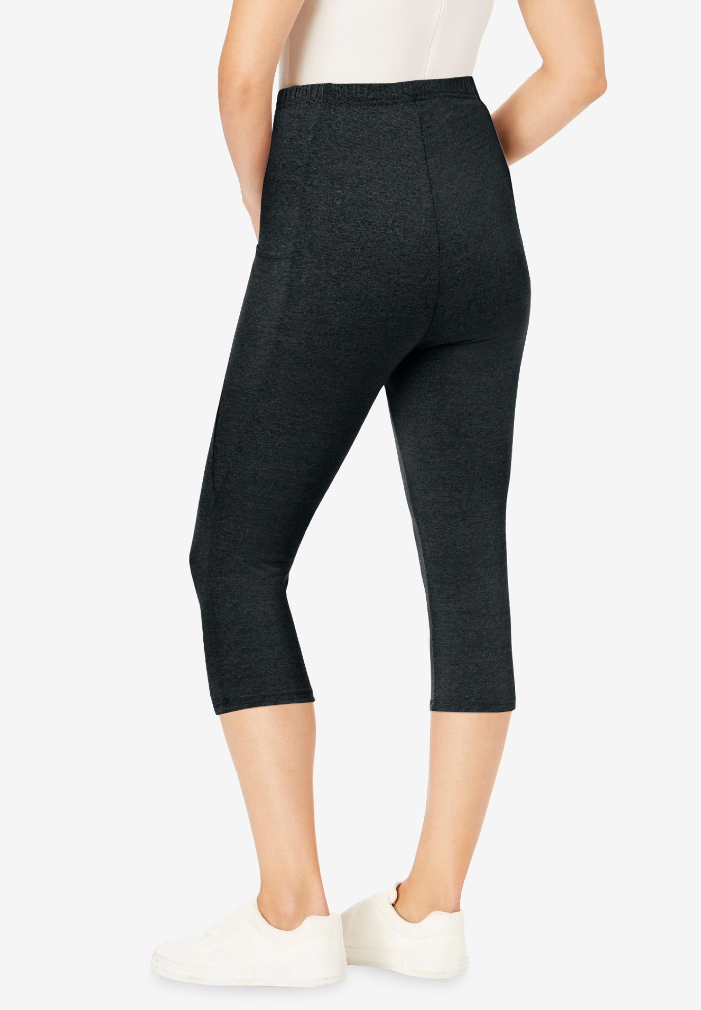 Stretch-Cotton Knit Pull-On Pocket Capri Leggings image number 1
