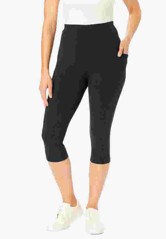 Stretch-Cotton Knit Pull-On Pocket Capri Leggings image number 0