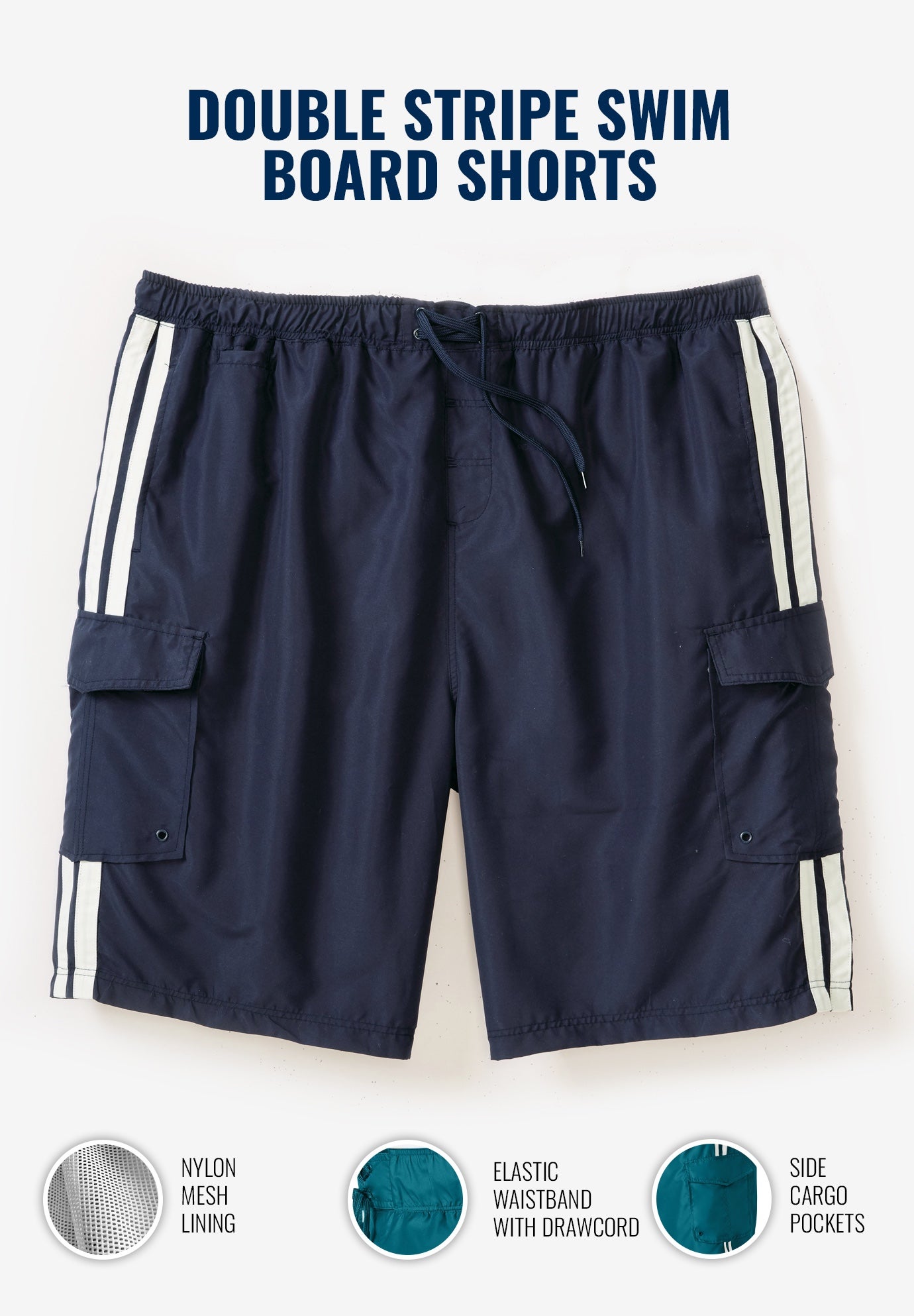 10" Double Stripe Swim Board Shorts image number 1