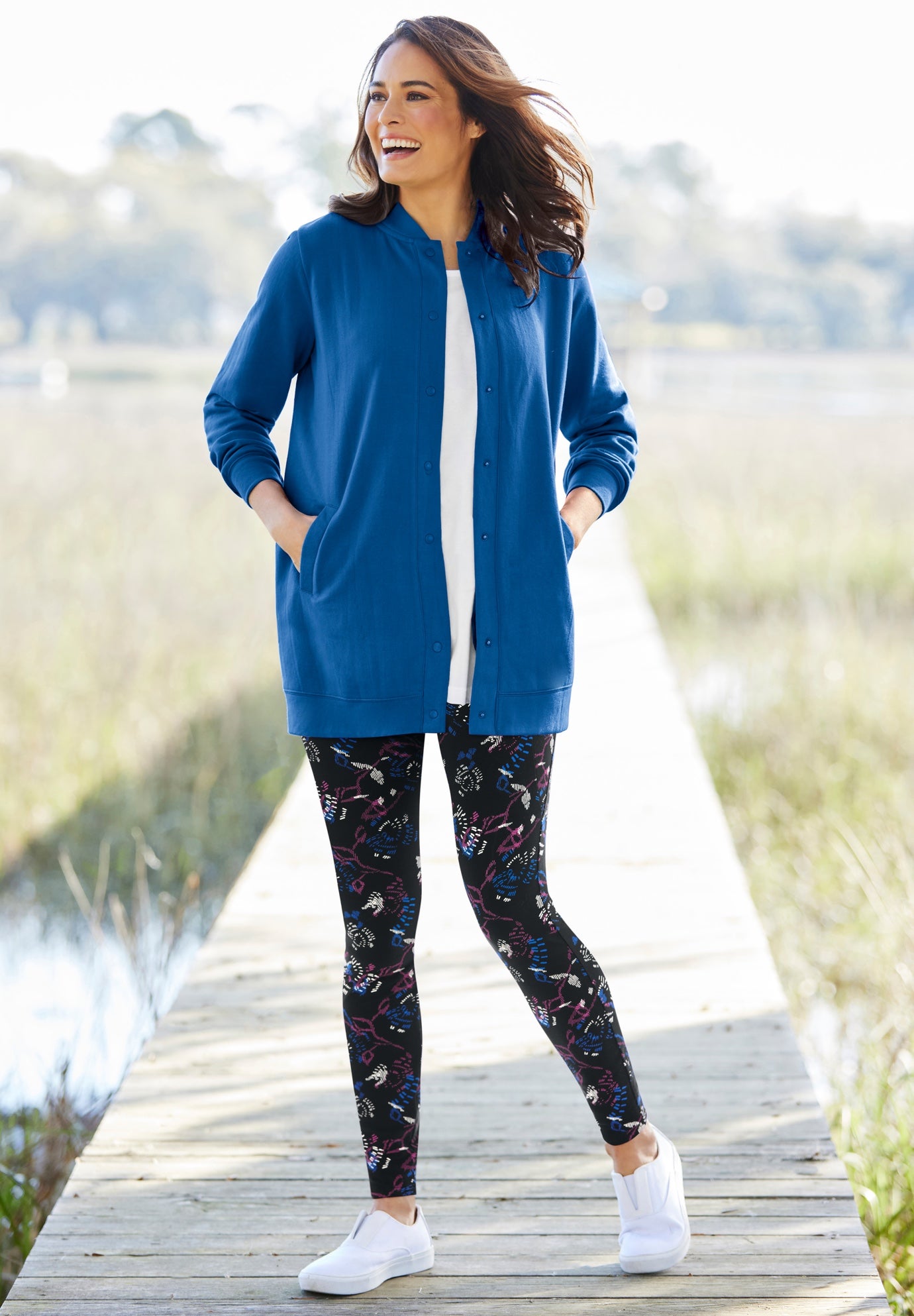 Stretch-Cotton Knit Pull-On Printed Pocket Leggings image number 0