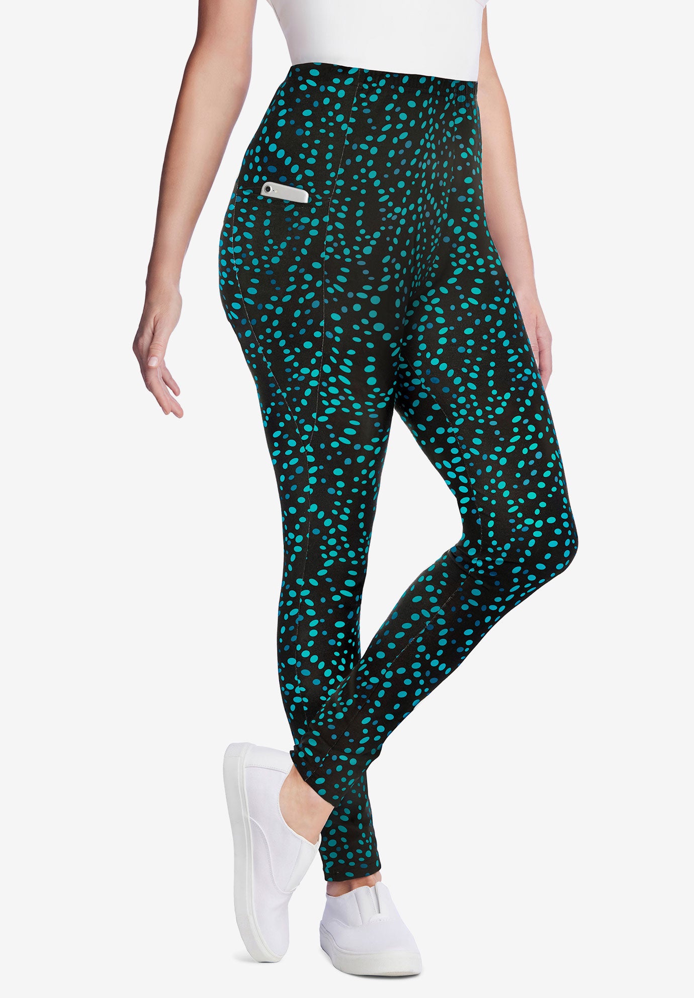 Stretch-Cotton Knit Pull-On Printed Pocket Leggings image number 0