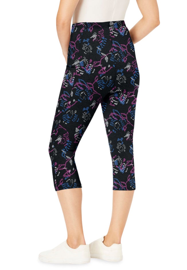 Stretch-Cotton Knit Pull-On Printed Pocket Capri Leggings image number 1