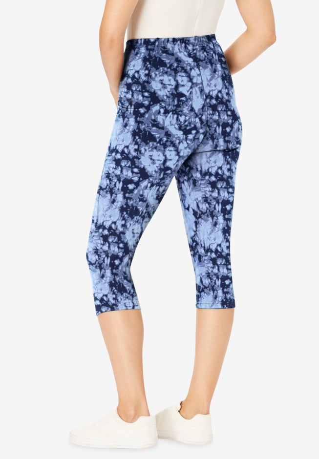 Stretch-Cotton Knit Pull-On Printed Pocket Capri Leggings image number 1
