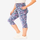 Stretch-Cotton Knit Pull-On Printed Pocket Capri Leggings image number null