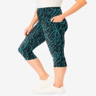 Stretch-Cotton Knit Pull-On Printed Pocket Capri Leggings image number null