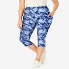 Stretch-Cotton Knit Pull-On Printed Pocket Capri Leggings image number 0