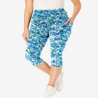 Stretch-Cotton Knit Pull-On Printed Pocket Capri Leggings image number null